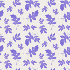 Fototapeta na wymiar Floral background. Seamless pattern with purple grape leaves. Grape leaves. Leaf pattern.
