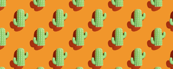 Pattern mexican style cactus on orange background top view banner