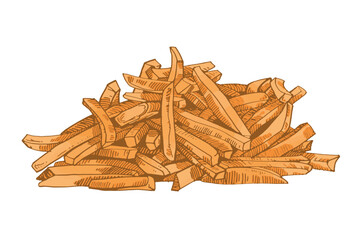 Graphical color french fries on white background , vector cartoon illustration of junk food