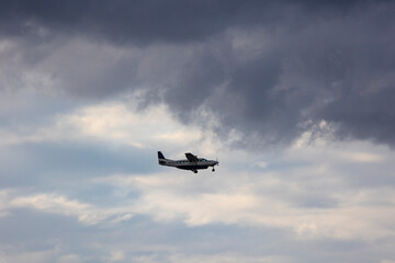Safari aircraft flying through the sky in eastern Africa