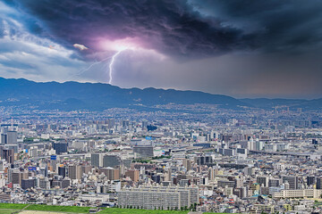 大阪梅田の雷の風景　～梅田スカイビルから～【大阪風景】
