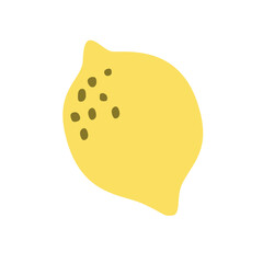 Single hand drawn yellow cartoon lemon. Flat trendy vector illustration isolated on white background. Cartoon colored lemon. Yellow fruit.
