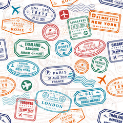 Passport stamps design seamless print