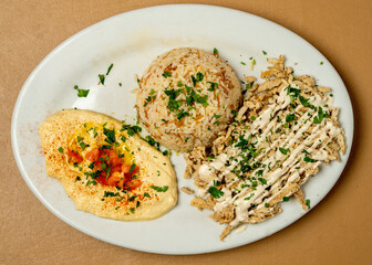 chicken, rice and hummus
