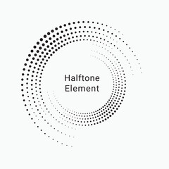 Black abstract vector circle frame halftone dots design element.Halftone effect vector pattern for your design. Circle dots isolated on the white background for advertisement.