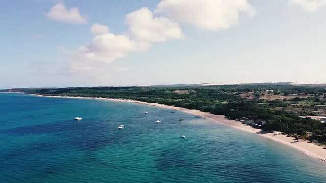 Footage of a bay with boats n Mozambique