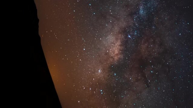 Milky way time lapse that illustrates how the Earth rotates through space - vertical orientation