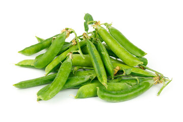 A bunch of green peas on a white background.