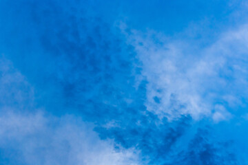 Fototapeta na wymiar A drawn blue sky with fluffy soft white clouds of natural weather wind background