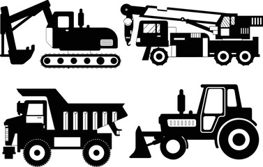 Set of Construction vehicles Vectors Silhouettes