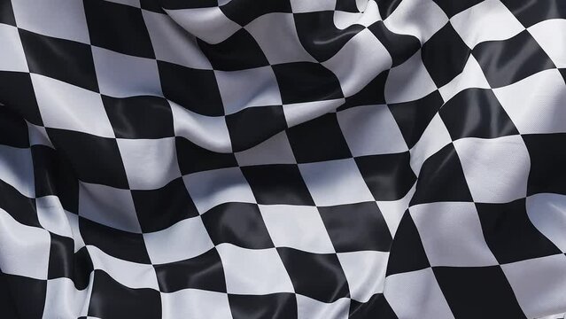 Checkered race flag, wavy silk fabric, fluttering racing flags. Concept animation of winning a Formula one motorsport competition. 3d rendering