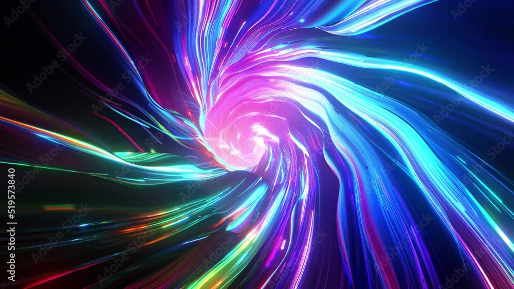 Poster abstract tunnel of a multicolor spectrum background. bright rays of neon light and colorful glowing 