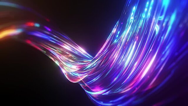 Abstract tunnel of a multicolor spectrum background. Bright rays of neon light and colorful glowing lines moving speed through the dark. 3d render