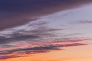 Naklejka na ściany i meble Dark evening colored clouds sunset sky natural background beautiful landscape summer