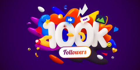 100k or 100000 followers thank you. Social Network friends, followers, Web user. Thank you celebrate of subscribers or followers and likes.