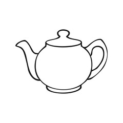Monochrome picture, round teapot for brewing tea, vector illustration