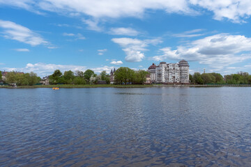 beauty of Kaliningrad cityscape with pond Verhniy