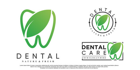 Dental icon set logo design with creative elemant Premium Vector