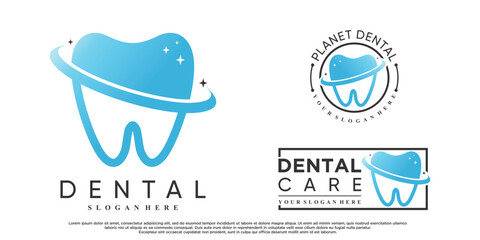 Dental icon set logo design with creative elemant Premium Vector