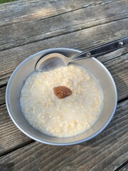 Bowl of plain porridge with spoon