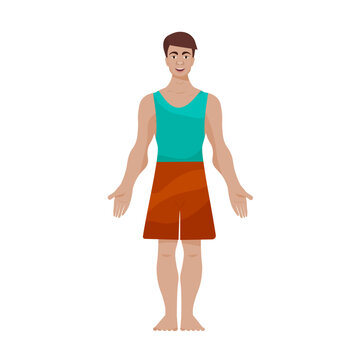 Man in short shorts and a T-shirt. vector illustration. Image on a white background.