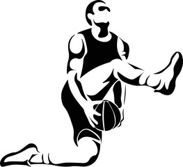 Black and White Cartoon Illustration Vector of a Basketball Player Jumping