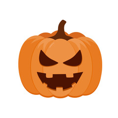 Pumpkin icon on a white background. Orange pumpkin with a smile for your Halloween design. Vector illustration.