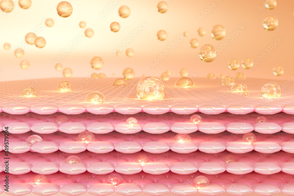 Poster 3d rendering cosmetics essentials combines with magic serum. serum through the skin and reduce up sa