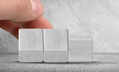 Concept of turns dice and changes the word on the desk