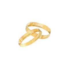 Wedding rings. Watercolor illustration. Isolated object on a white background. Hand-drawn illustration.