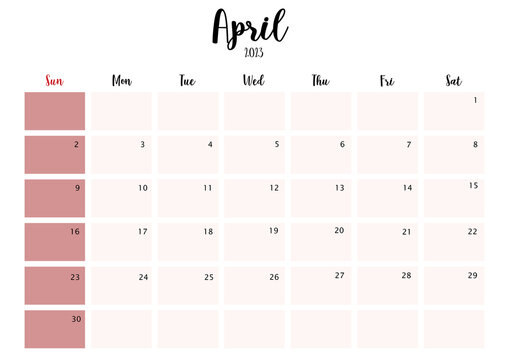 2023 April month calendar starting on Sunday