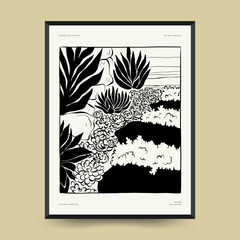 Abstract landscape interior contemporary minimal aesthetic. Hand drawn linear illustrations for wall decoration, postcards or brochures, cover design, stories, social media, app design.