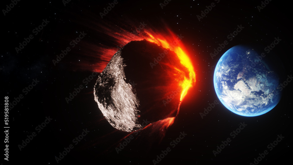 Wall mural asteroid in outer space. earth planet. 3d rendering.