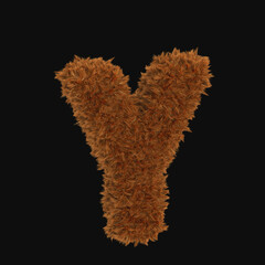 3d hair fur illustration of English letter 'Y'