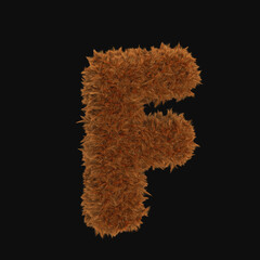 3d hair fur illustration of English letter 'F'