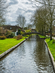 Canal running through the Giethoorn village, Netherlands