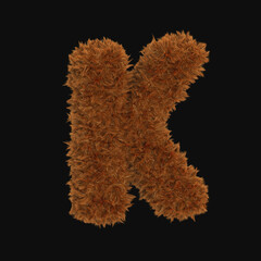 3d hair fur illustration of English letter 'K'