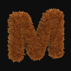 3d hair fur illustration of English letter 'm'