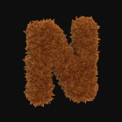 3d hair fur illustration of English letter 'N'