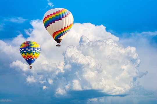 Ballooning in the clouds. Unforgettable feeling of freedom. Artistic picture. Beauty world
