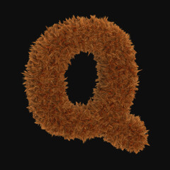 3d hair fur illustration of English letter 'Q'