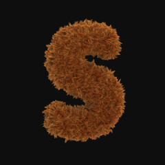 3d hair fur illustration of English letter 'S'