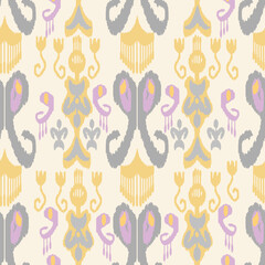 Fototapeta na wymiar Beautiful ikat pattern - traditional silk fabric pattern used in the fashion industry and home interior decor. Batik. Uzbekistan culture.