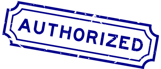 Grunge blue authorized word rubber seal stamp on white background