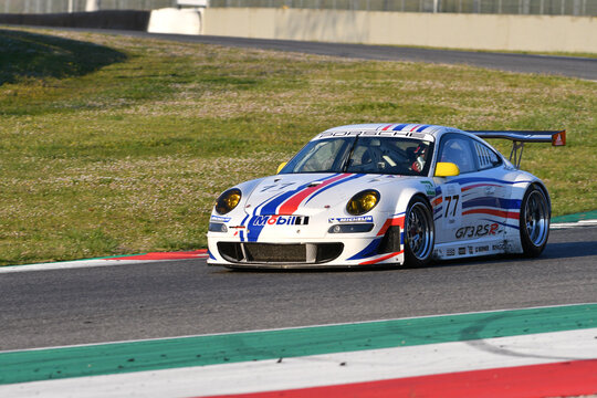 Scarperia, 3 April 2022: Porsche 997 GT3-RSR 2007 in action during Mugello Classic 2022 at Mugello Circuit in Italy.