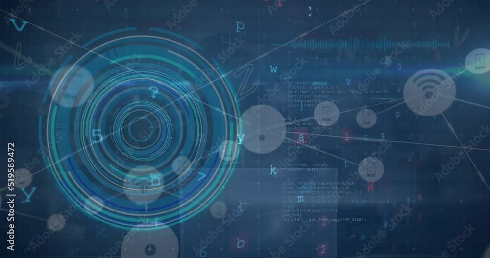 Poster animation of network of connections over scope scanning and data processing