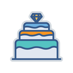Cake icon with gemstone. Icon related to wedding. colored icon style. suitable for sticker. Simple design editable