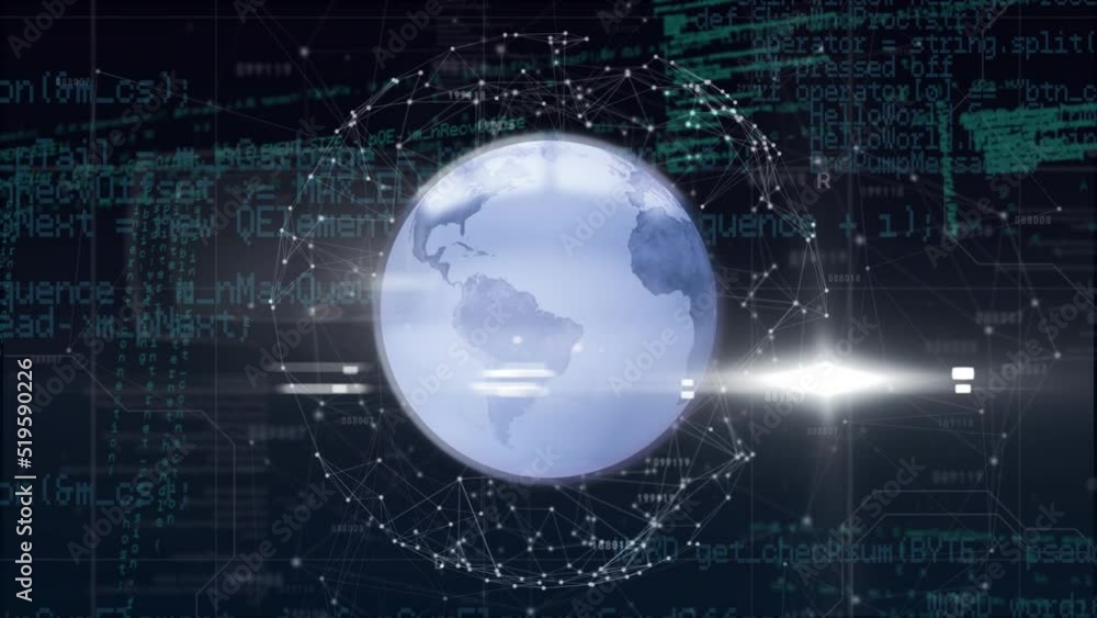 Poster animation of data processing over globe
