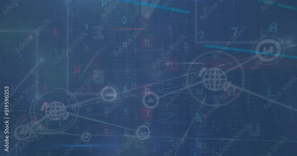 Poster animation of data processing over globe icons