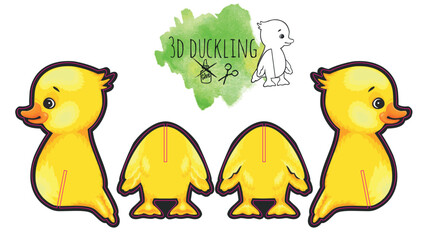 Cardboard animals for kids. Duckling. Sample. Constructor. Pattern. For self-assembly by a child without glue.